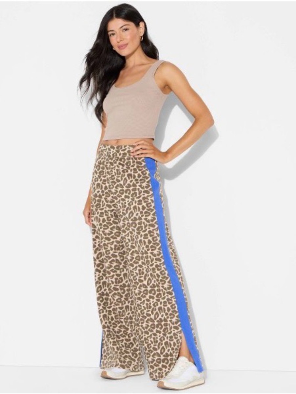 NWT Grayson Threads Leopard Fleece Pants Royal Blue Side Stripe Size Large